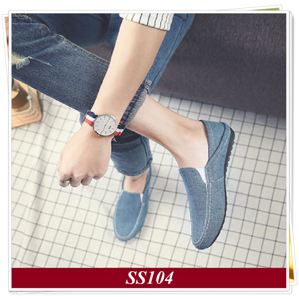 Giầy Lười Vải Nam Hàn Quốc Màu Xanh