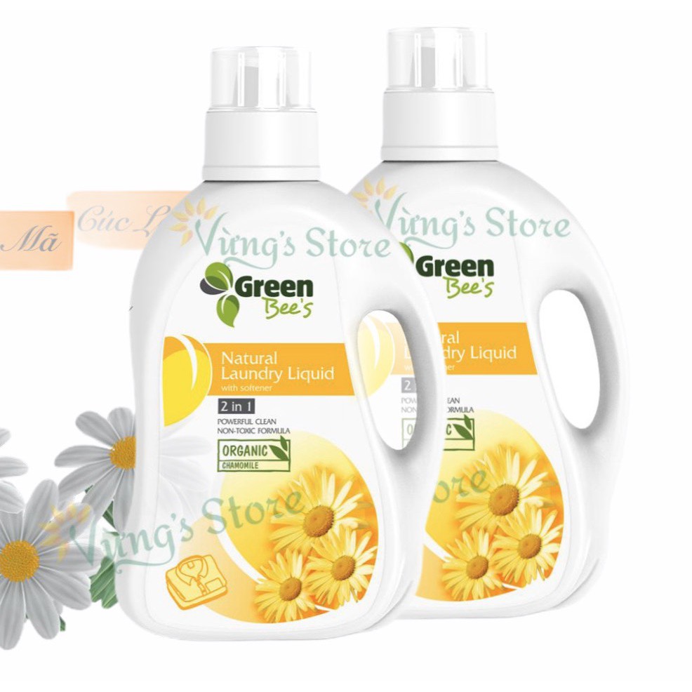SALE SHOCK  - COMBO 2 Can Nước giặt xả quần áo Organic USDA cho gia đình Green Bee’s hương Cúc La Mã 2000ml