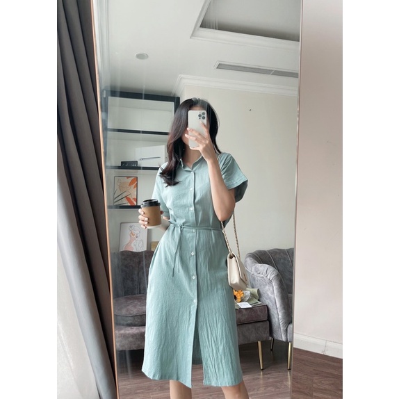 DEVONT DRESS - Váy linen dáng suông dài thắt eo REGEN