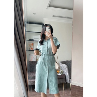 DEVONT DRESS - Váy linen dáng suông dài thắt eo REGEN