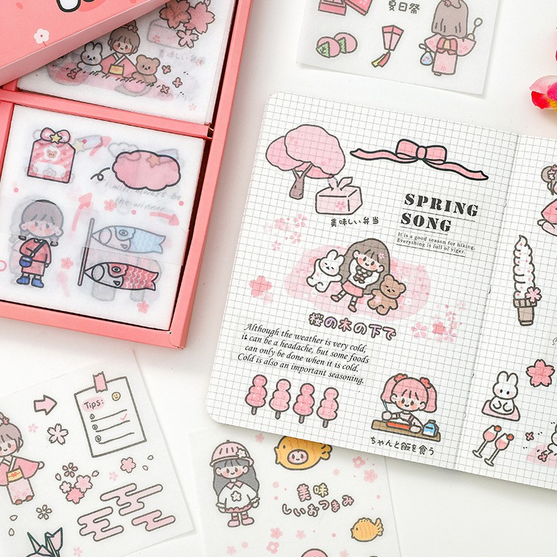 Bộ 100 tấm sticker Cô gái dễ thương hình dán cute trang trí sổ tay | BSB138