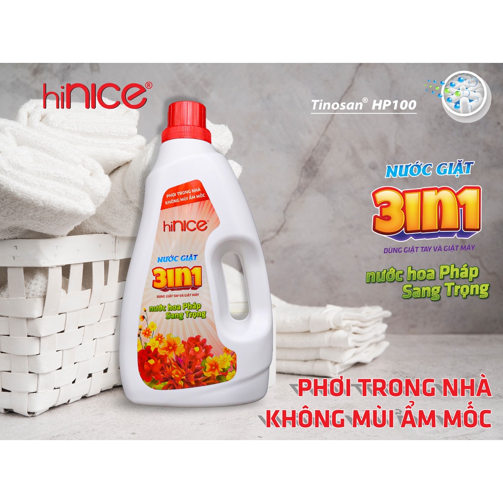 NƯỚC GIẶT hiNICE HƯƠNG NƯỚC HOA PHÁP KHÔNG MÙI ẨM MỐC 2.4KG