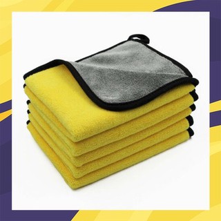 COMBO 5 khăn lau xe chuyên dụng 2 mặt màu vàng ghi size 30x60 - lau xe siêu dày siêu thấm nước không rụng bông