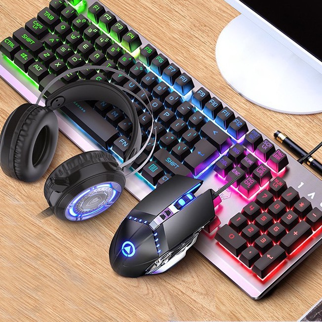 Combo Bộ Bàn Phím Giả Cơ K002 Black LED RGB - Tai nghe Gaming - Chuột Gaming - Pad Chuột