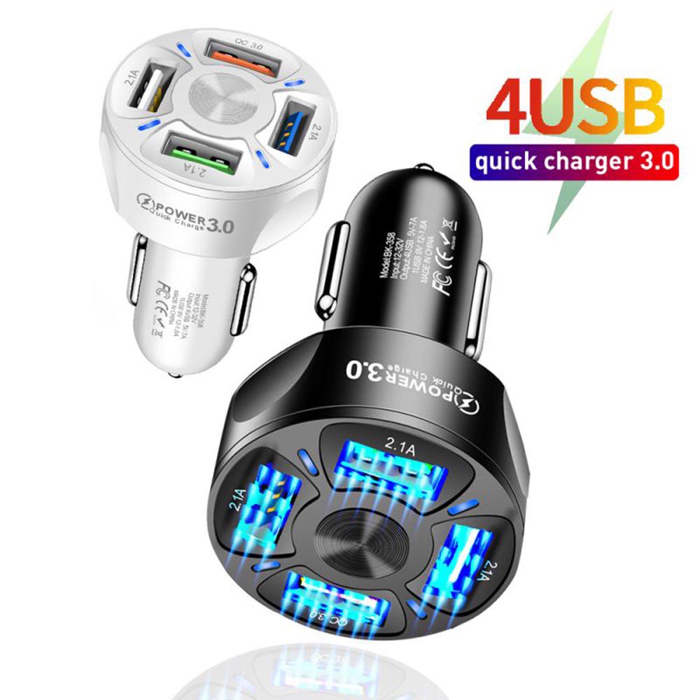 Bộ Sạc Nhanh Không Dây Usb 4 Cổng Qc 3.0 Chất Lượng Cao Cho Xe Hơi