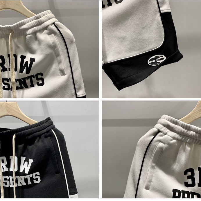 Quần Short Thể Thao Dệt Kim Màu Sắc Tương Phản In Họa Tiết Cá Tính Cho Nam