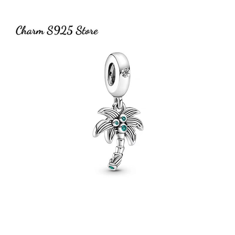 charm pan treo hình cây dừa đính đá bạc s925 cao cấp