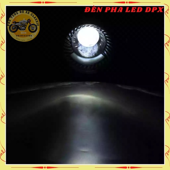 Đen led pha cao cấp, đèn xe máy độ CAFE RACER dạng xoắn gáo sắt sơn đen mặt kính