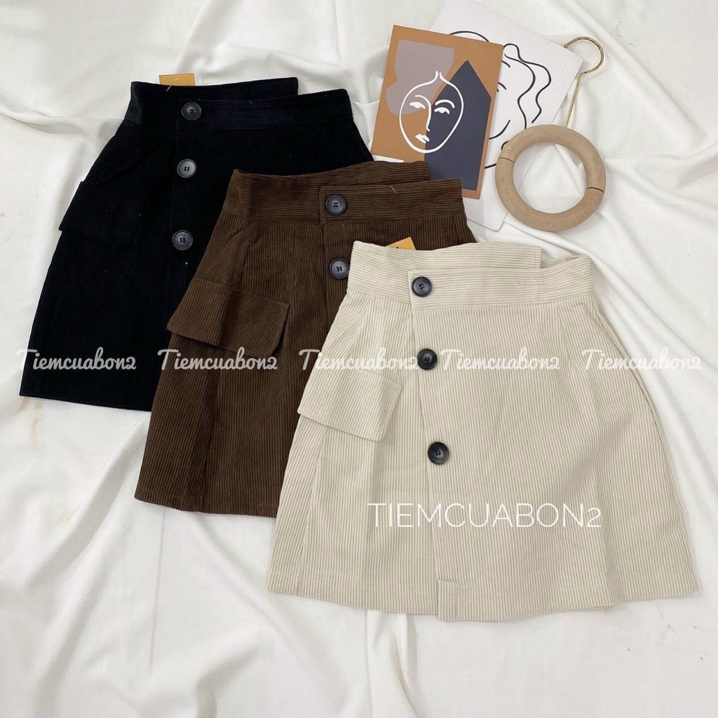 Chân váy nhung tăm lưng chệch - CÓ BIGSIZE