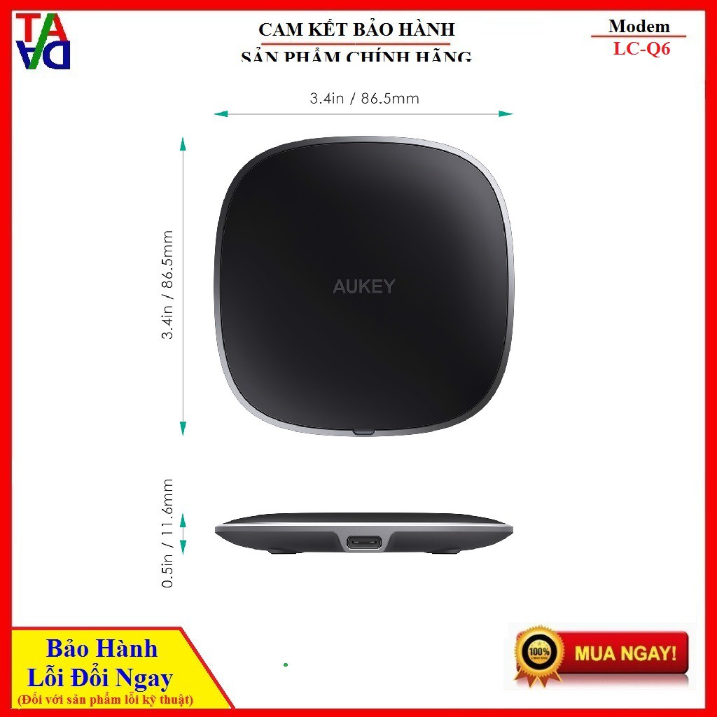 Đế Sạc Không Dây Aukey LC-Q6 10W - Hàng Chính Hãng - Bảo hành 24 tháng 1 đổi 1