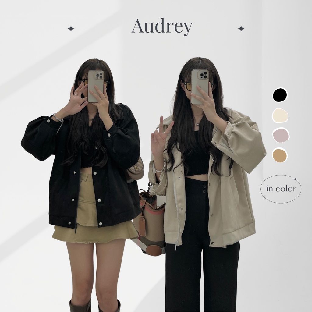 K622 Áo jacket da lộn nữ AUDREY cổ vest form to cúc bấm