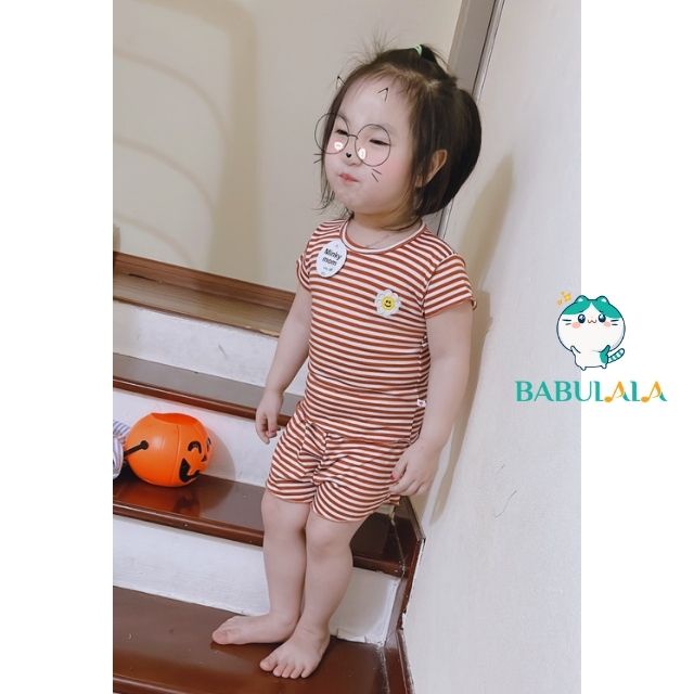 Đồ Bộ Cho Bé Gái Vải Cotton Dệt  4-18kg Co Giãn 4 Chiều Ngắn Tay-Bộ Cộc Tay Minky Mom Mùa Hè Đáng Yêu-BABULALA-CT23