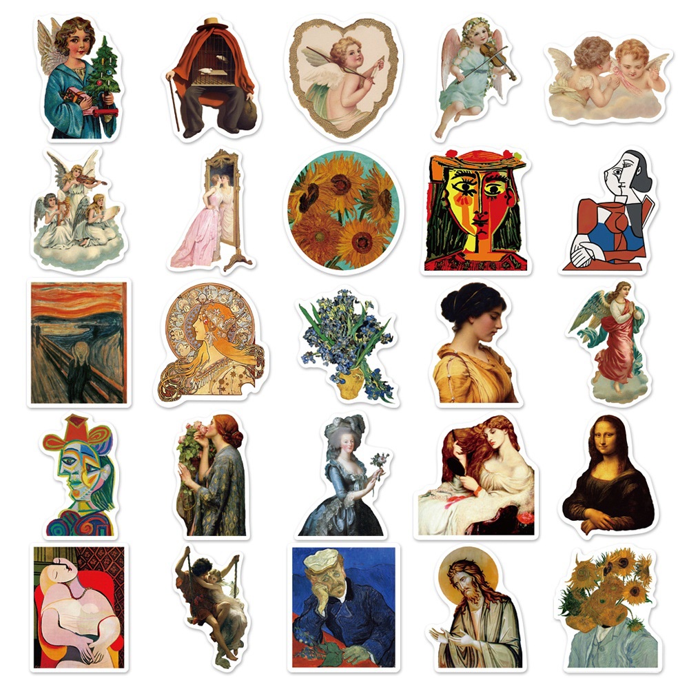 Bộ 100 Cái/Bộ ❉ Miếng Dán Trang Trí Kiểu Tranh Nổi Tiếng Độc Đáo ❉ Sticker Dán Tường Chống Thấm Nước Họa Tiết Tranh Sơn Dầu Theo Phong Cách Van Gogh