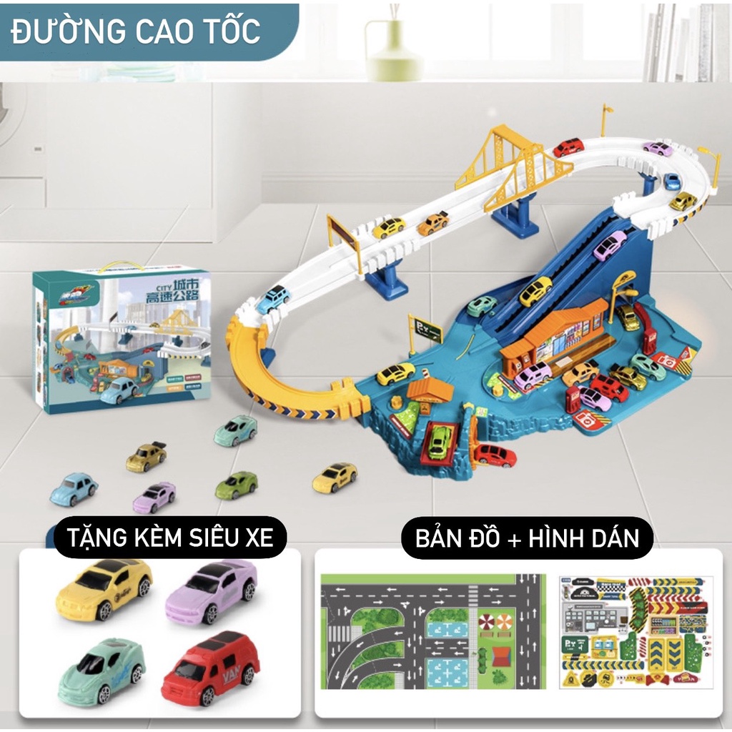 [ĐỒ CHƠI TRÍ TUỆ] Bộ đồ chơi Đường cao tốc ô tô cho bé - Tặng kèm xe + pin Master Kids