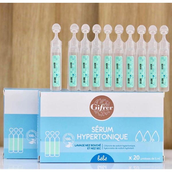 Nước muối Physiologica Gifrer tép xanh dùng cho bé bị ngạt mũi 20 ống của Pháp