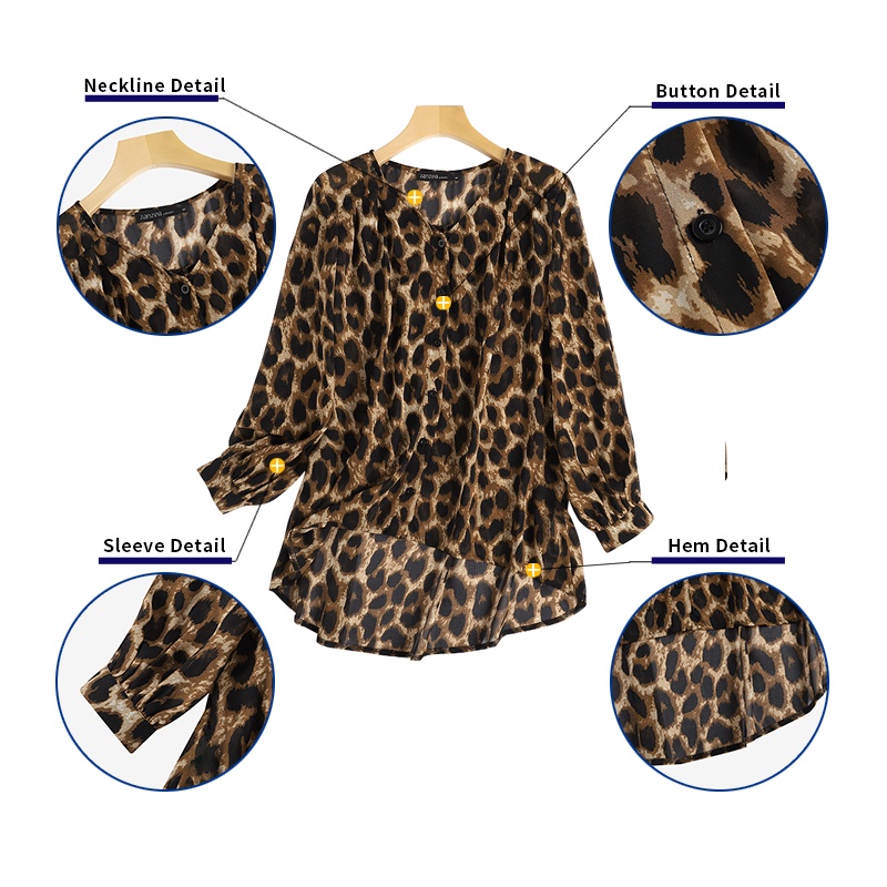 Áo sơ mi nữ Zanzea cổ chữ V tay dài họa tiết da báo thời trang