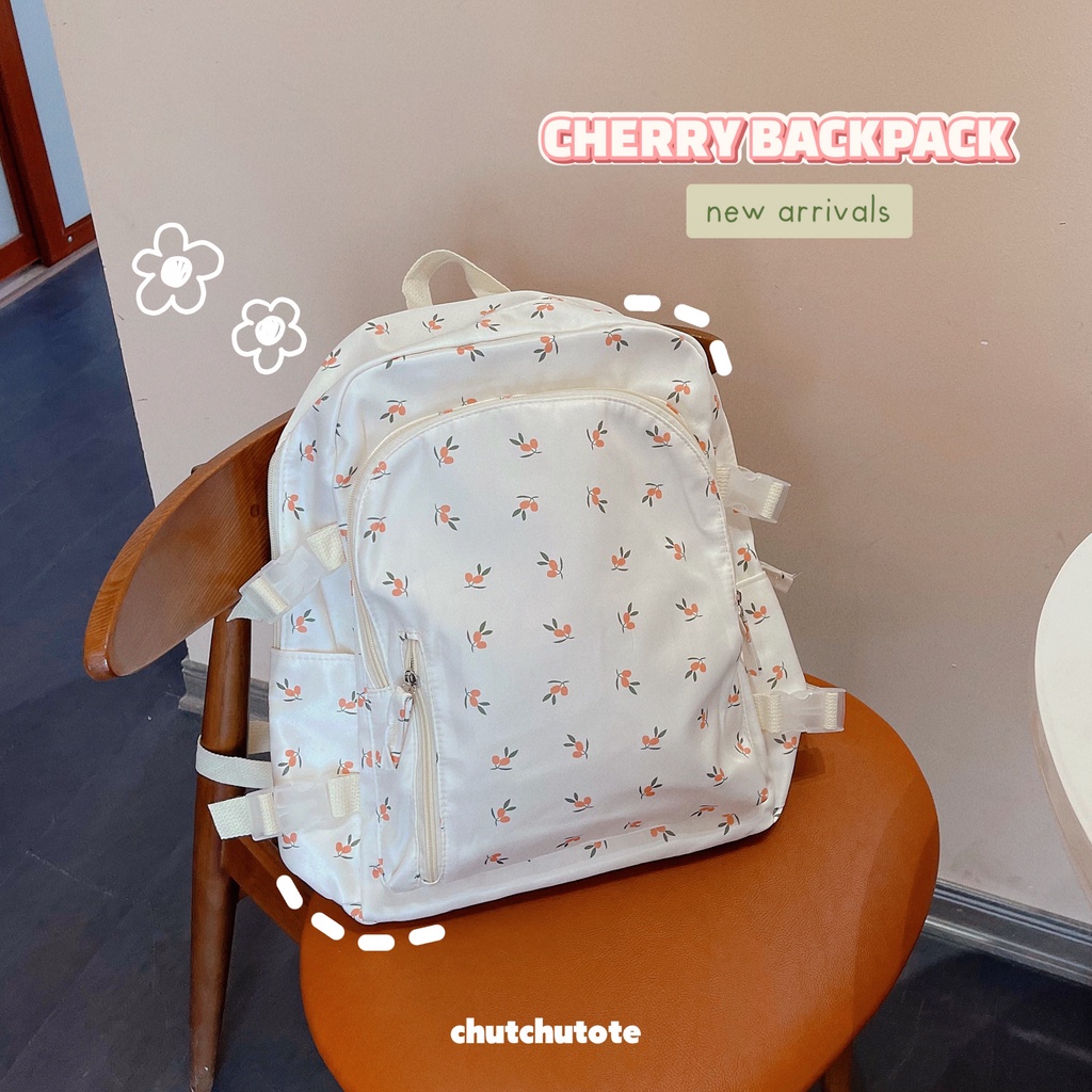 BL219/ Balo creamy đáng yêu chất vải oxford trơn có nhiều ngăn tiện lợi đi học đi chơi dễ thương