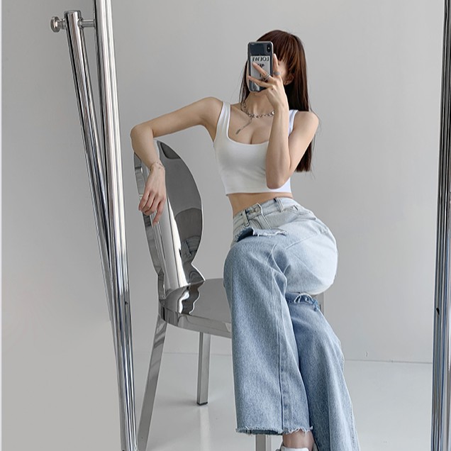 Quần Jean Nữ Lưng Cao Ống Rộng Thiết Kế Rách Gối Thời Trang | BigBuy360 - bigbuy360.vn