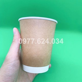 200 cốc giấy 12oz (400ml) 2 lớp nâu kèm nắp chống nóng tốt - Minh Đức Green