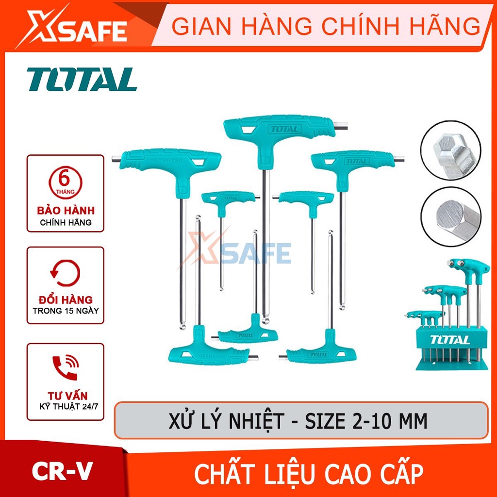 Bộ 8 chìa vặn lục giác tròn tay cầm T TOTAL THHW80826, chất liệu: Cr-V , Xử lý nhiệt và mạ chrome - [CHÍNH HÃNG][XSAFE]