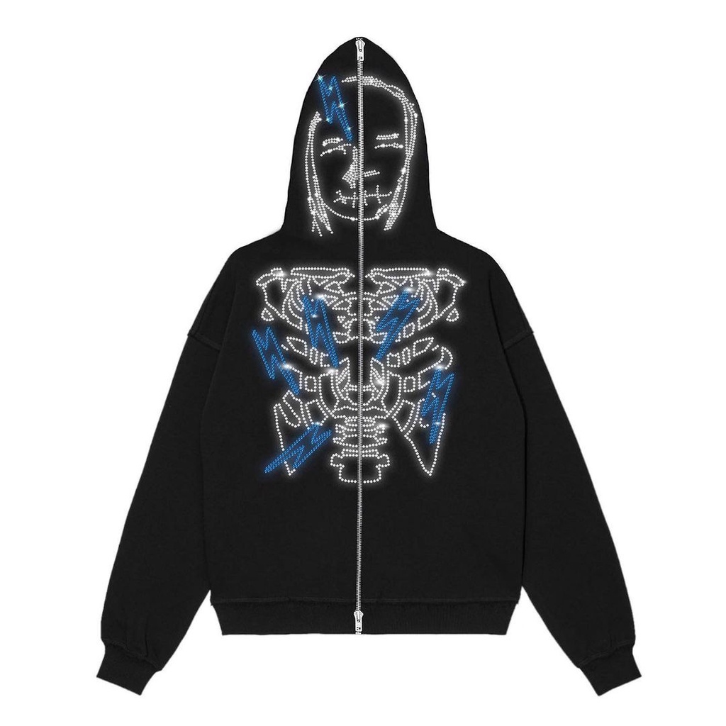 Áo Khoác Hoodie Thể Thao Tay Dài Có Khóa Kéo In Hình Đầu Lâu Phong Cách Punk Gothic Thời Trang Hàn Quốc Y2k Cho Nam Và Nữ