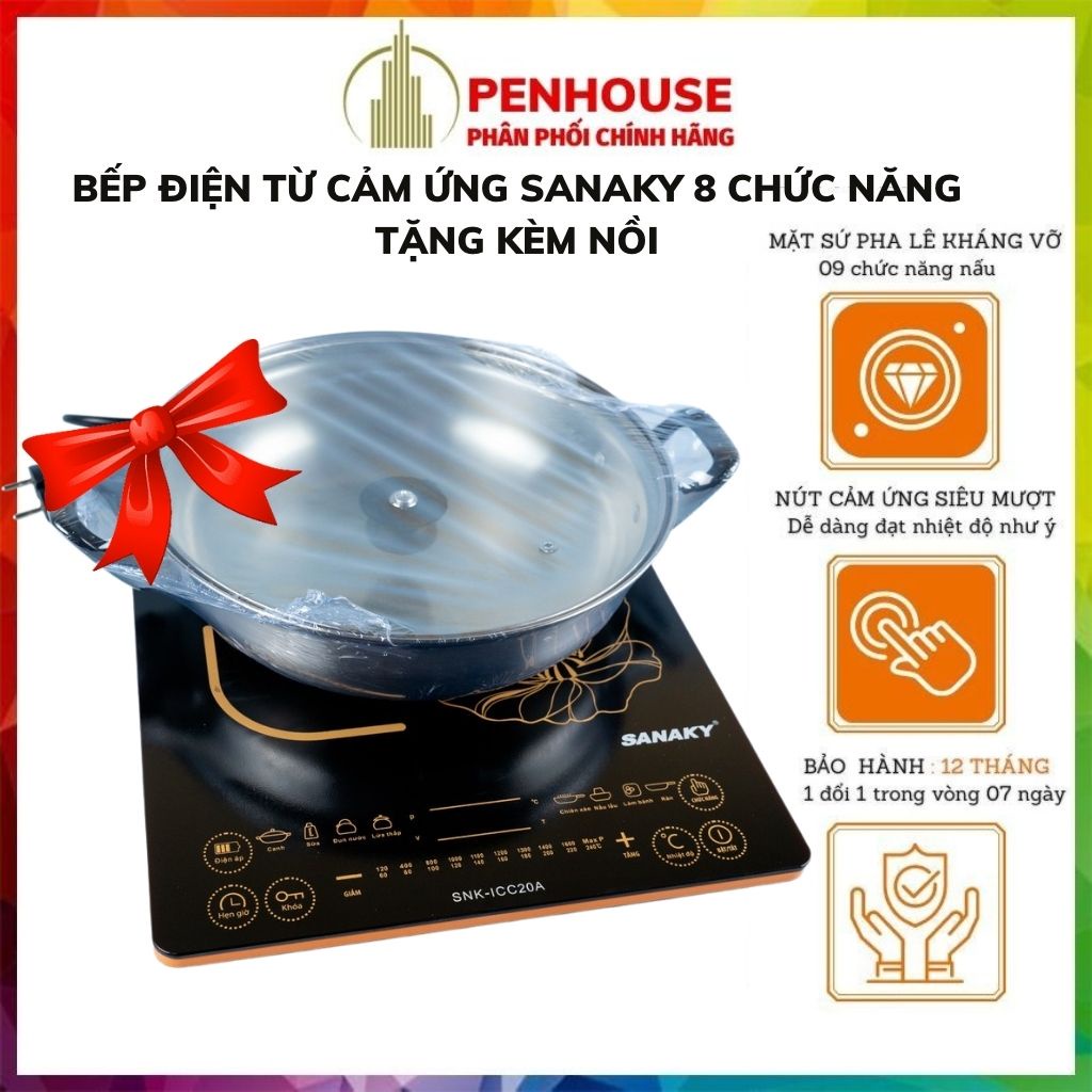 ▪✼Bếp từ đơn, điện cảm ứng Sananky ICC20A TẶNG KÈM NỒI chức năng hẹn giờ, 8 chế độ nấu