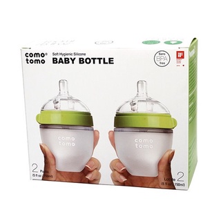 Bộ 2 Bình Sữa Silicone Comotomo Màu Xanh Lá Cây/Hồng Dung Tích 150ml