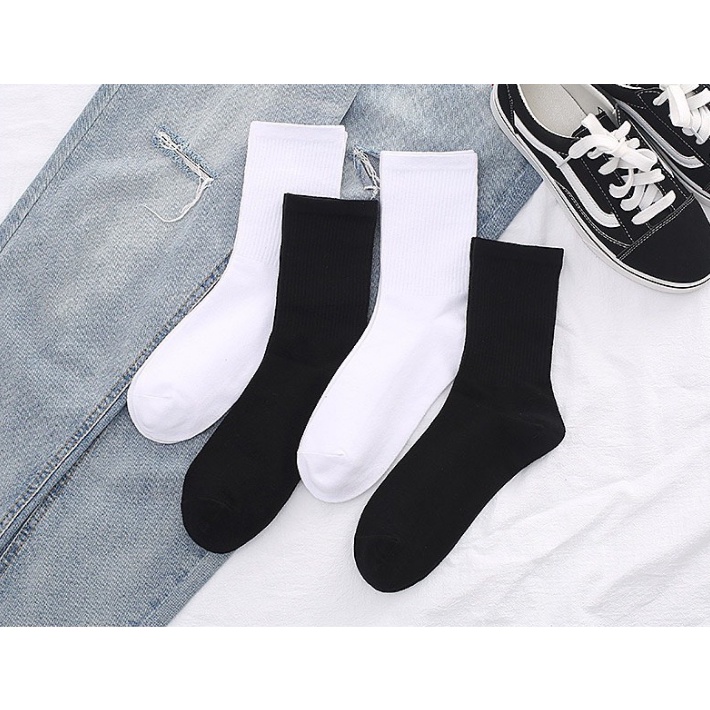 [Mã FAMARAL1 giảm 10K đơn 50K] Tất Vớ Trắng Đen Nam Nữ Cổ Cao Trơn và XX Vải Cotton