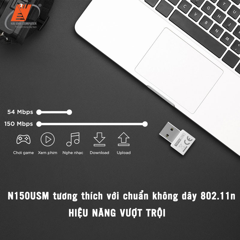 Card mạng không dây USB Wireless Totolink N150USM | Tốc độ 150MB - Siêu nhỏ - Tự nhận driver - Hàng chính hãng