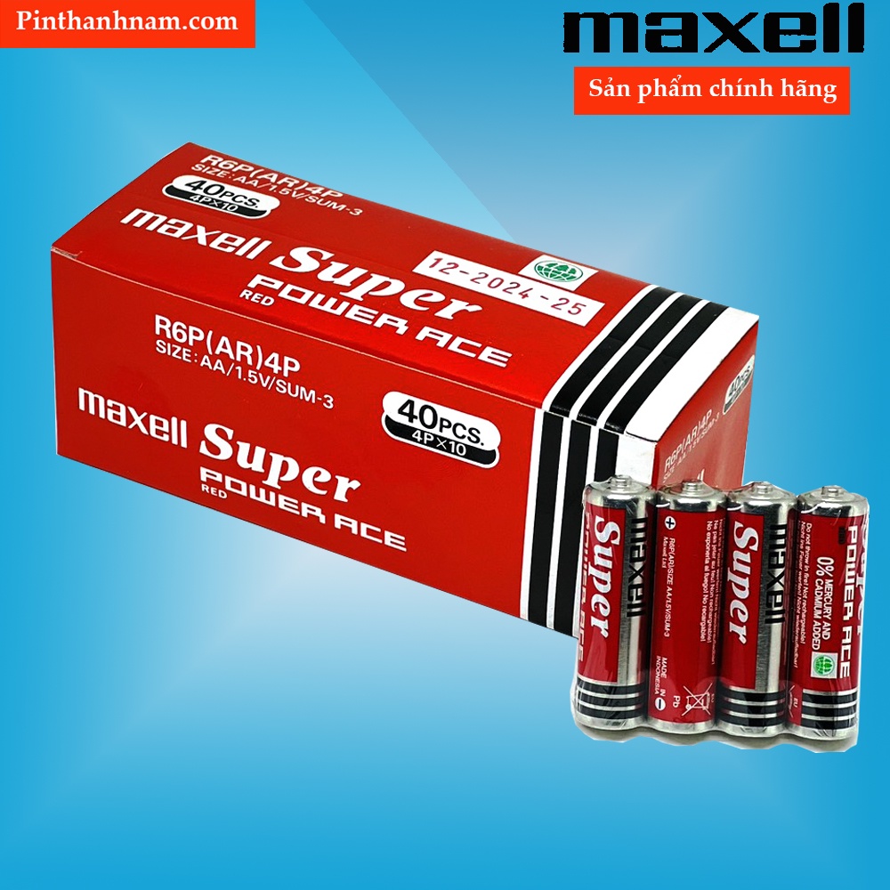 Hộp 40 Viên Pin AA Maxell ( pin tiểu ) Siêu Bền R6P Chính Hãng