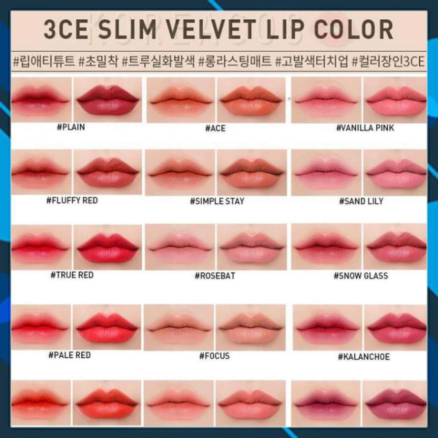 [CHÍNH HÃNG] Son Thỏi Lì 3CE Slim Velvet Lip Color