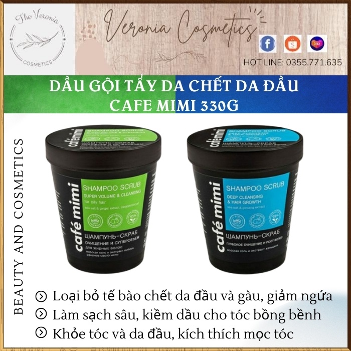 Dầu gội tẩy da chết da đầu Cafe Mimi 330g làm sạch sâu, kiềm dầu, giúp tóc bồng bềnh