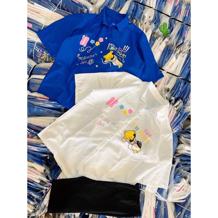 áo sơ mi tay ngắn form rộng gấu ngang ngực p