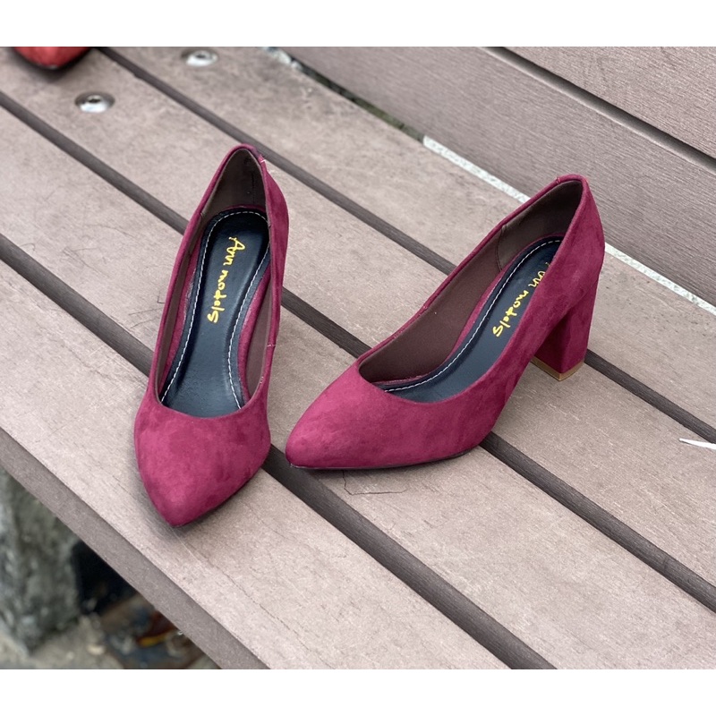 Giày cao gót 7 phân gót vuông mui nhon Annmodels kiểu dáng basic -NSGXL