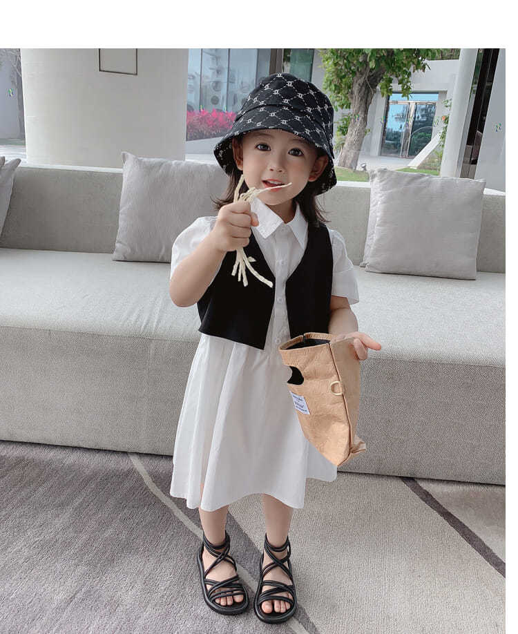Set 2 Món Áo Vest Tay Ngắn Và Đầm Sơ Mi Xinh Xắn Cho Bé Gái 1-11 Tuổi