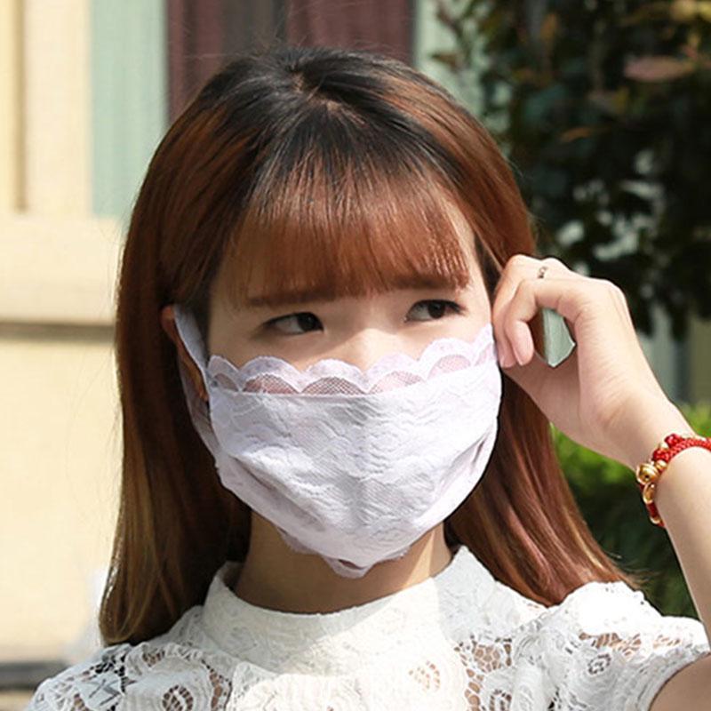 Khẩu Trang Cotton Chống Bụi Thoáng Khí Phối Ren Thời Trang