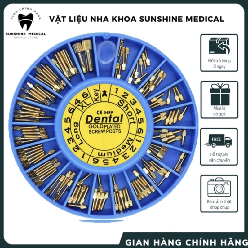 Hộp 120 chốt kim loại nha khoa, chốt kim loại dental, chốt kim loại vàng chất lượng cao hàng chính hãng Dental