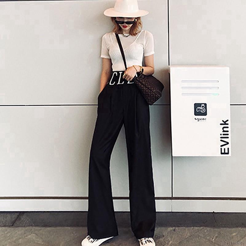 Quần ống rộng lưng thun cao màu trơn chất liệu co giãn thoải mái | BigBuy360 - bigbuy360.vn