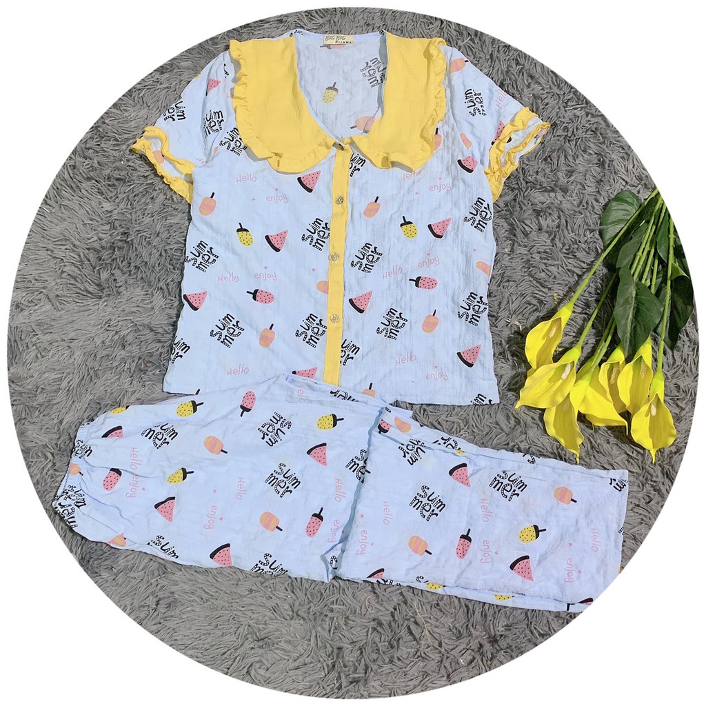 Đồ Bộ pijama Đũi Tiểu Thư Tay ngắn quần dài - form 40-60kg
