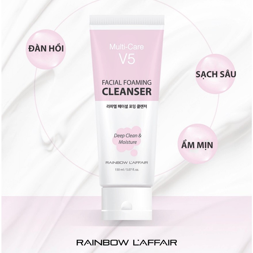 Sữa rửa mặt dịu nhẹ kiềm dầu, cân bằng độ ẩm Rainbow L'affair Multi-Care V5 Facial Foaming 150ml