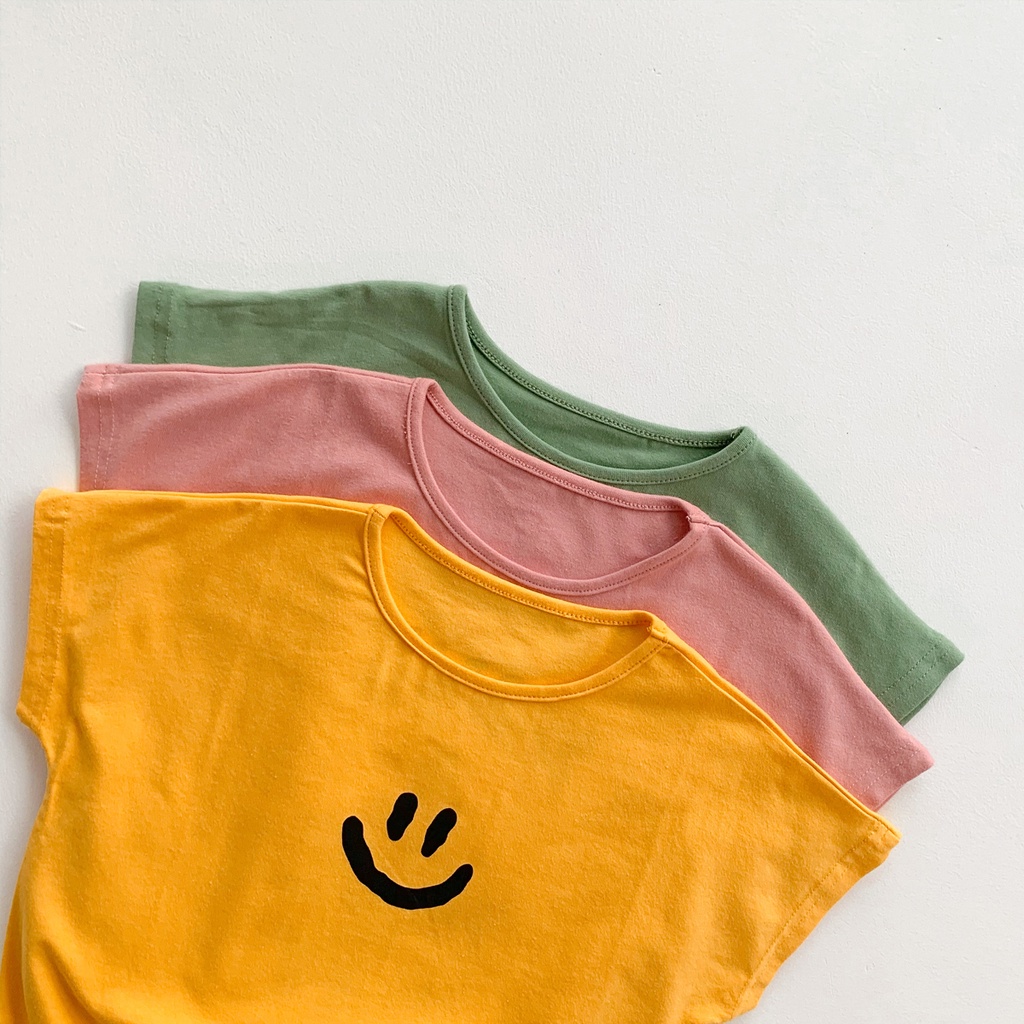 Bộ Áo Liền Quần Ngắn Tay In Hình Mặt Cười Dễ Thương Thời Trang Mùa Hè Cho Bé Sơ Sinh