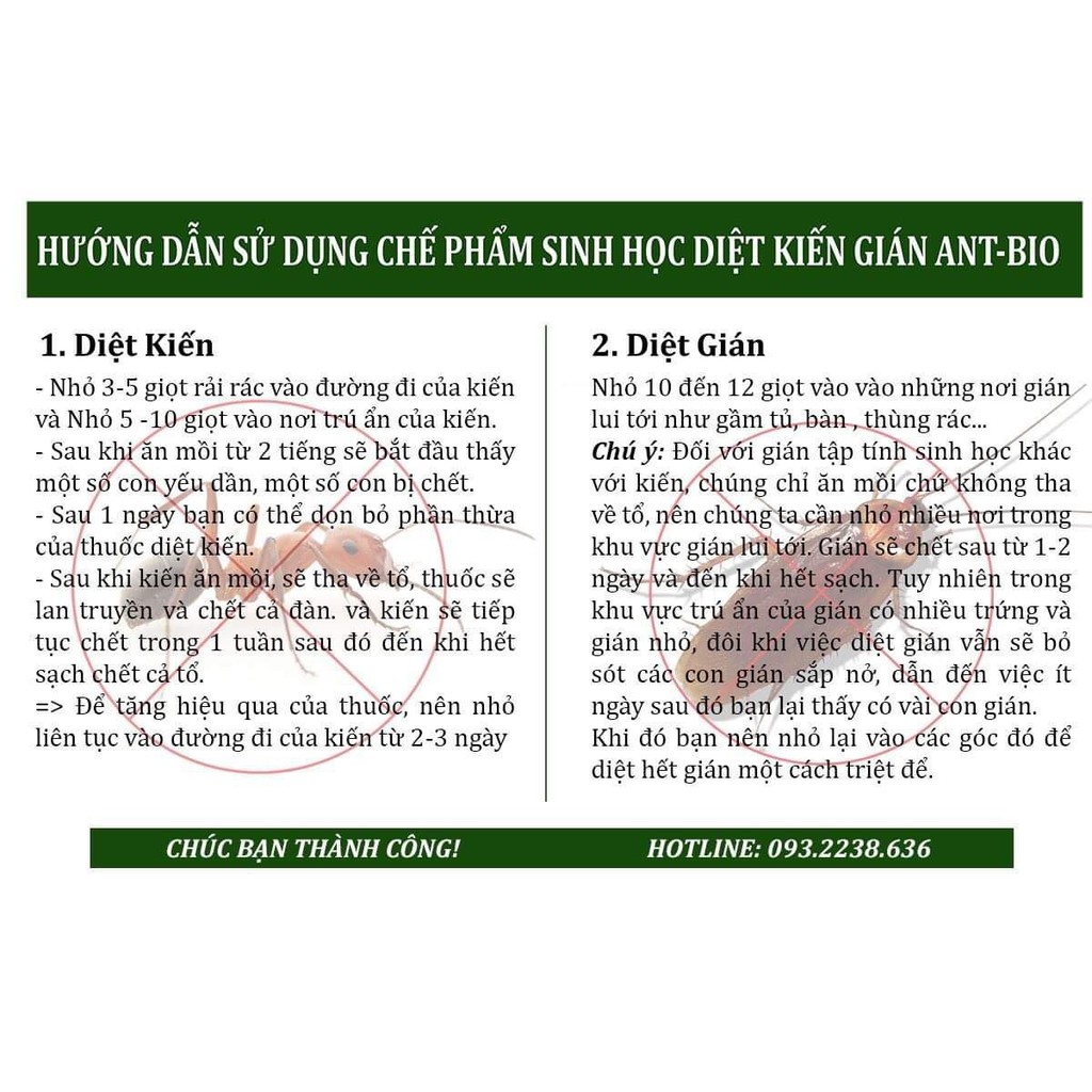 Chế phẩm diệt kiến tận gốc - diệt gián sinh học Ant-Bio lọ 10ml