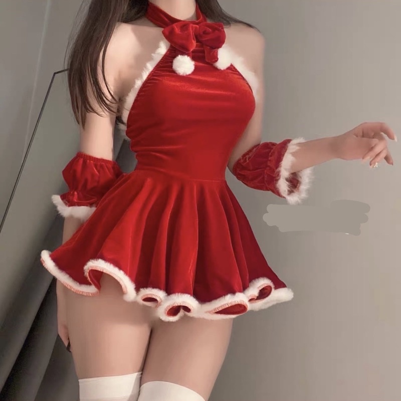 FULL BỘ VÁY ĐỎ COSPLAY JINGLE BELL MÙA NOEL GIÁNG SINH QUYẾN RŨ GỢI CẢM