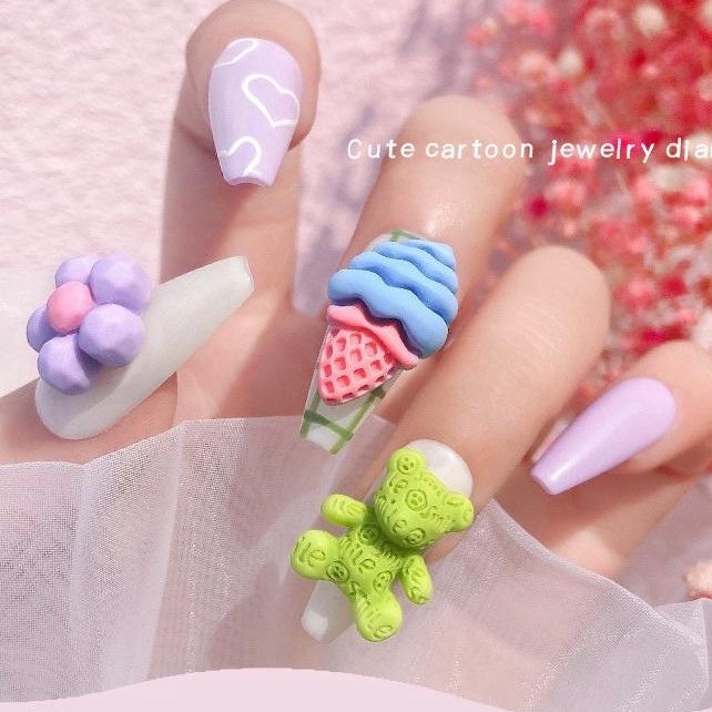 Set 6 Charm Hoạt Hình Kem Socola | Kem Ốc Quế | Bánh Donut | Phụ Kiện Trang Trí Móng