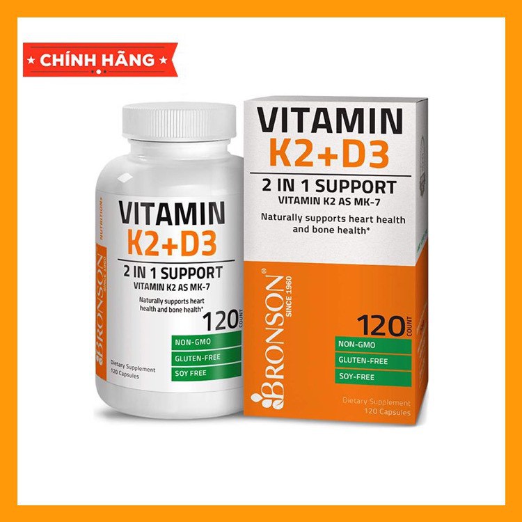 Bronson Vitamin D3 + K2 120 viên - Tăng Cường Xương Khớp