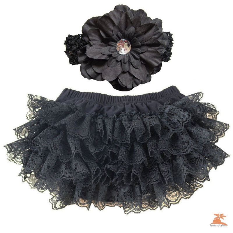 ☞Dây buộc tóc☜ Cute New Baby Girl Bloomers Diaper Cover Headband Set Newborn Ruffle Panties Lace Infant Shorts