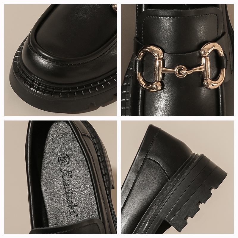 Giày Lười Da Bóng Mũi Tròn Đế Bằng 4cm Phong Cách retro Anh Quốc Thời Trang