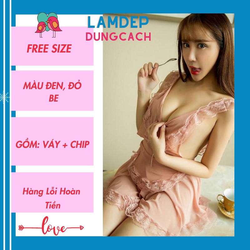 Cosplay sexy hầu gái xinh xắn- Yếm ngủ ren kèm quần lọt khe siêu bền loại 1