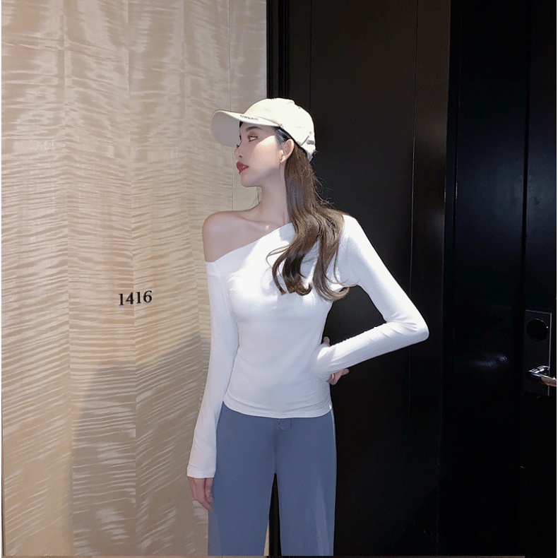 Áo thun tay dài trễ vai tùy chọn màu sắc thời trang xuân hè cho nữ