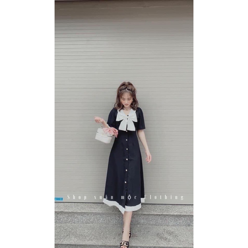 ⚡Bán sỉ ⚡Đầm xòe nơ trắng phối cúc dọc thân | BigBuy360 - bigbuy360.vn